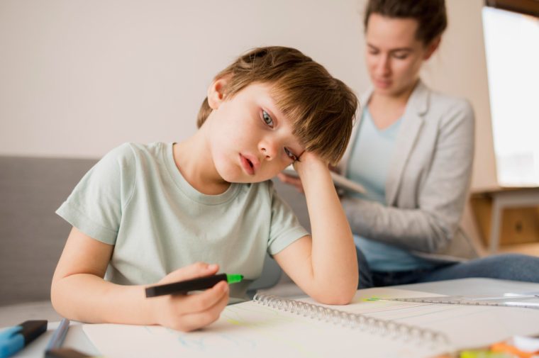 child bored home while being tutored